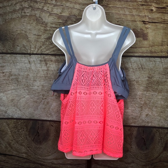 Go Gossip Crochet Tankini Pink/Gray Top - Picture 3 of 8